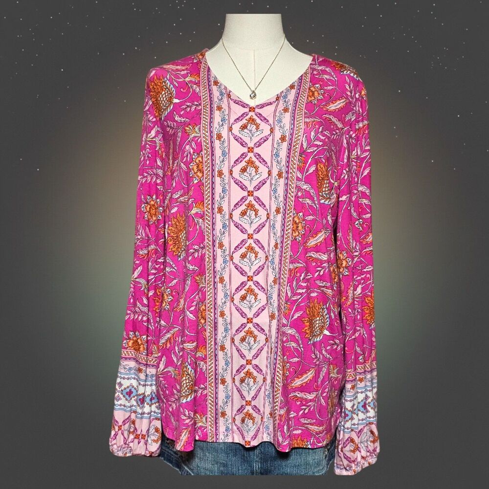 Belle By Kim Gravel S Floral Boho Festival Gypsy Cottagecore Tunic Blouse Pink